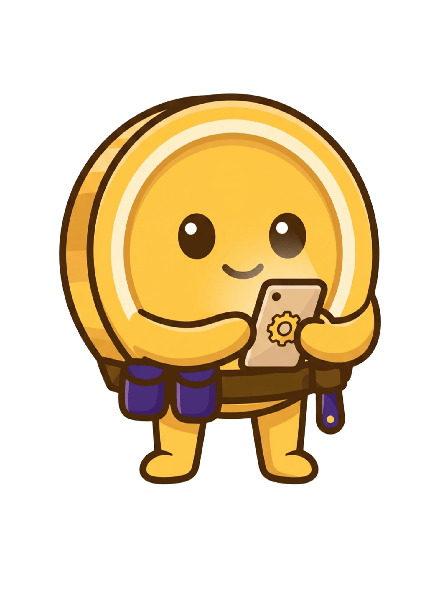 Mascote Jobix, a JobCoin, usando um celular