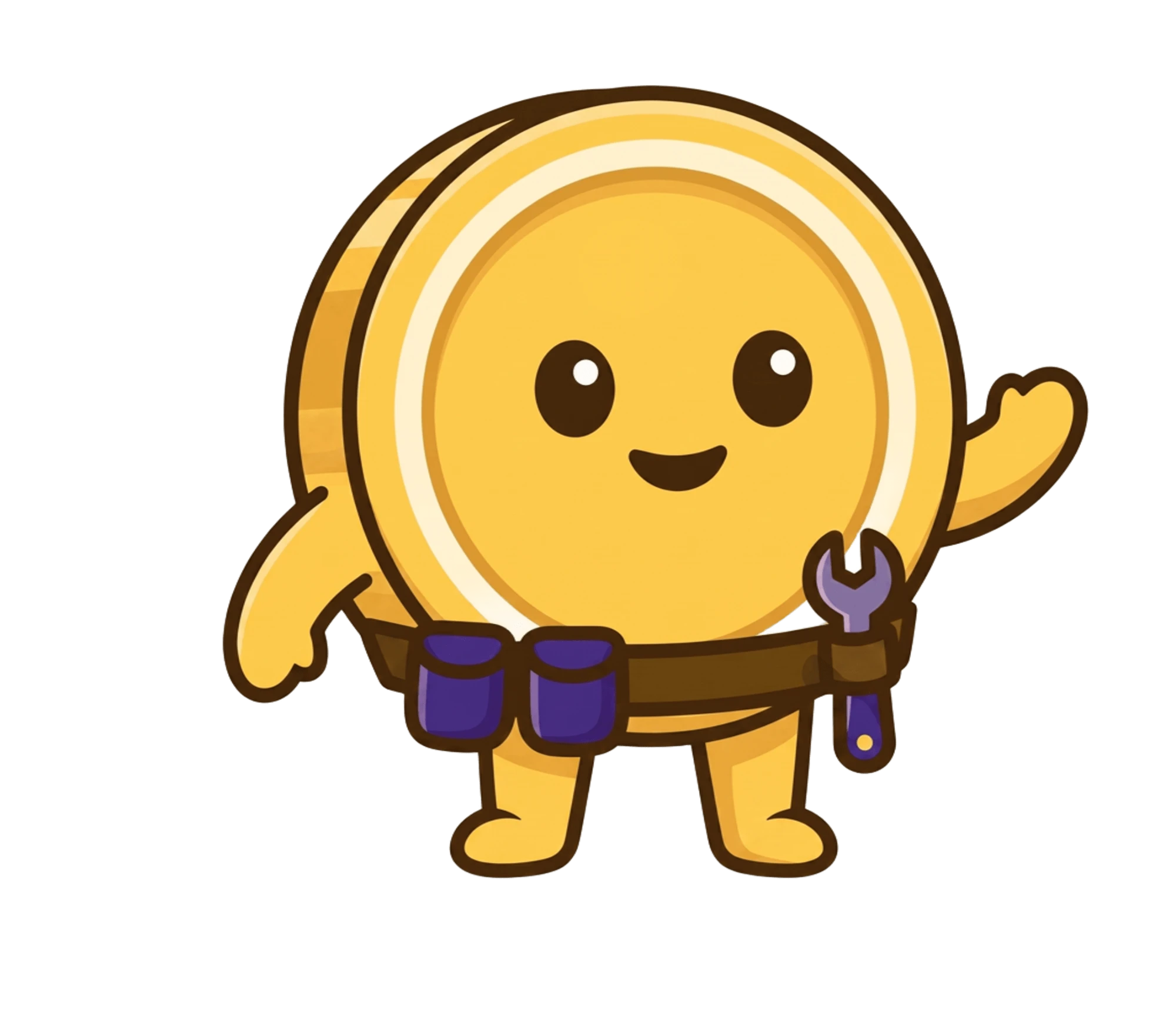 Mascote Jobix, a JobCoin, acenando com uma chave de ferramenta